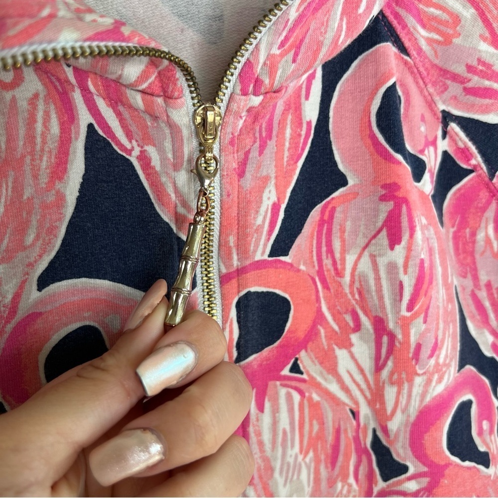 Lilly Pulitzer sweatshirt pink Flamingo 1/4 Zip Pullover Sweater - Picture 4 of 7